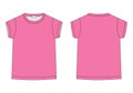 Outline technical sketch children`s t shirt in pink colors. Kids t-shirt design template