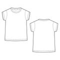 Outline technical sketch children`s t shirt on white background. Kids t-shirt design template.