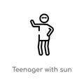 outline teenager with sun glasses vector icon. isolated black simple line element illustration from people concept. editable Royalty Free Stock Photo