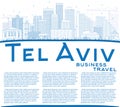 Outline Tel Aviv Skyline with Blue Buildings and Copy Space. Royalty Free Stock Photo