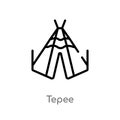 outline tepee vector icon. isolated black simple line element illustration from desert concept. editable vector stroke tepee icon