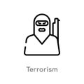 outline terrorism vector icon. isolated black simple line element illustration from law and justice concept. editable vector Royalty Free Stock Photo