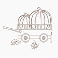 Outline Thanksgiving Pumpkins in Cart Vector Illustration