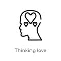 outline thinking love vector icon. isolated black simple line element illustration from brain process concept. editable vector