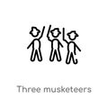outline three musketeers vector icon. isolated black simple line element illustration from literature concept. editable vector Royalty Free Stock Photo