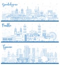 Outline Tijuana, Puebla, Guadalajara Mexico City Skylines with Blue Buildings Royalty Free Stock Photo