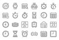 Outline time icon. Timekeeper, stopwatch and timer icons. Alarm clock, calendar and line hourglass sign vector set Royalty Free Stock Photo