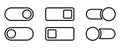 Outline toggle icon set. Switch toggle slider. Turn off and on toggle. Outline switcher icon set. Switcher in black. Linear Turn