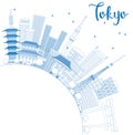 Outline Tokyo Skyline with Blue Buildings and Copy Space.