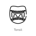 outline tonsil vector icon. isolated black simple line element illustration from human body parts concept. editable vector stroke