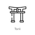 outline torii vector icon. isolated black simple line element illustration from travel concept. editable vector stroke torii icon Royalty Free Stock Photo