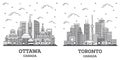 Outline Toronto and Ottawa Canada City Skyline Set Royalty Free Stock Photo