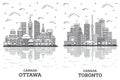 Outline Toronto and Ottawa Canada City Skyline Set