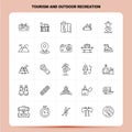 OutLine 25 Tourism And Outdoor Recreation Icon set. Vector Line Style Design Black Icons Set. Linear pictogram pack. Web and Royalty Free Stock Photo