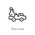 outline tow truck vector icon. isolated black simple line element illustration from construction concept. editable vector stroke Royalty Free Stock Photo