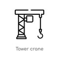 outline tower crane vector icon. isolated black simple line element illustration from city elements concept. editable vector