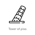 outline tower of pisa vector icon. isolated black simple line element illustration from monuments concept. editable vector stroke