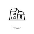 outline tower vector icon. isolated black simple line element illustration from desert concept. editable vector stroke tower icon