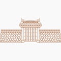 Outline Tradisional Korean Hanok Gate Vector Illustration