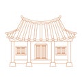 Outline Traditional Korean Hanok Home Vector Illustration