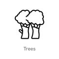 outline trees vector icon. isolated black simple line element illustration from camping concept. editable vector stroke trees icon