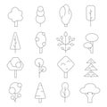 Outline trees. Vector mono line pictures of various plants