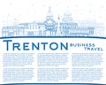 Outline Trenton New Jersey City Skyline with Blue Buildings and Copy Space