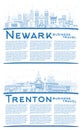 Outline Trenton and Newark New Jersey City Skyline Set Royalty Free Stock Photo