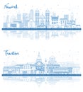 Outline Trenton and Newark New Jersey City Skyline Set with Blue Buildings and Reflections Royalty Free Stock Photo