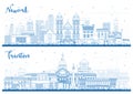 Outline Trenton and Newark New Jersey City Skylines Set with Blue Buildings
