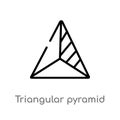 outline triangular pyramid volumetrical shape vector icon. isolated black simple line element illustration from shapes concept.