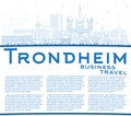 Outline Trondheim Norway City Skyline with Blue Buildings and copy space. Trondheim Cityscape with Landmarks. Business Travel and