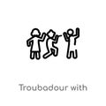 outline troubadour with kids vector icon. isolated black simple line element illustration from music concept. editable vector