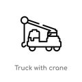 outline truck with crane vector icon. isolated black simple line element illustration from construction concept. editable vector Royalty Free Stock Photo