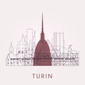 Outline Turin skyline with landmarks