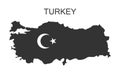 The outline of Turkey painted in the black color. Turkey map in black with crescent and star