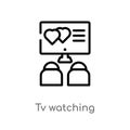 outline tv watching vector icon. isolated black simple line element illustration from love & wedding concept. editable vector
