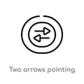 outline two arrows pointing right and left vector icon. isolated black simple line element illustration from user interface Royalty Free Stock Photo