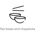 outline two bowls and chopsticks vector icon. isolated black simple line element illustration from tools and utensils concept.