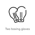 outline two boxing gloves vector icon. isolated black simple line element illustration from sports concept. editable vector stroke Royalty Free Stock Photo
