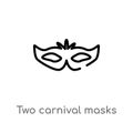 outline two carnival masks vector icon. isolated black simple line element illustration from fashion concept. editable vector Royalty Free Stock Photo