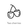 outline two cherries vector icon. isolated black simple line element illustration from bistro and restaurant concept. editable Royalty Free Stock Photo