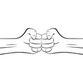 Outline two clenched man fists bumping together Royalty Free Stock Photo