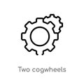 outline two cogwheels vector icon. isolated black simple line element illustration from mechanicons concept. editable vector Royalty Free Stock Photo