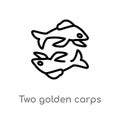 outline two golden carps vector icon. isolated black simple line element illustration from animals concept. editable vector stroke