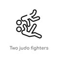 outline two judo fighters vector icon. isolated black simple line element illustration from sports concept. editable vector stroke