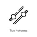 outline two katanas vector icon. isolated black simple line element illustration from weapons concept. editable vector stroke two