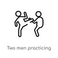 outline two men practicing karate vector icon. isolated black simple line element illustration from sports concept. editable Royalty Free Stock Photo