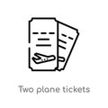 outline two plane tickets vector icon. isolated black simple line element illustration from airport terminal concept. editable Royalty Free Stock Photo