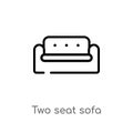 outline two seat sofa vector icon. isolated black simple line element illustration from buildings concept. editable vector stroke